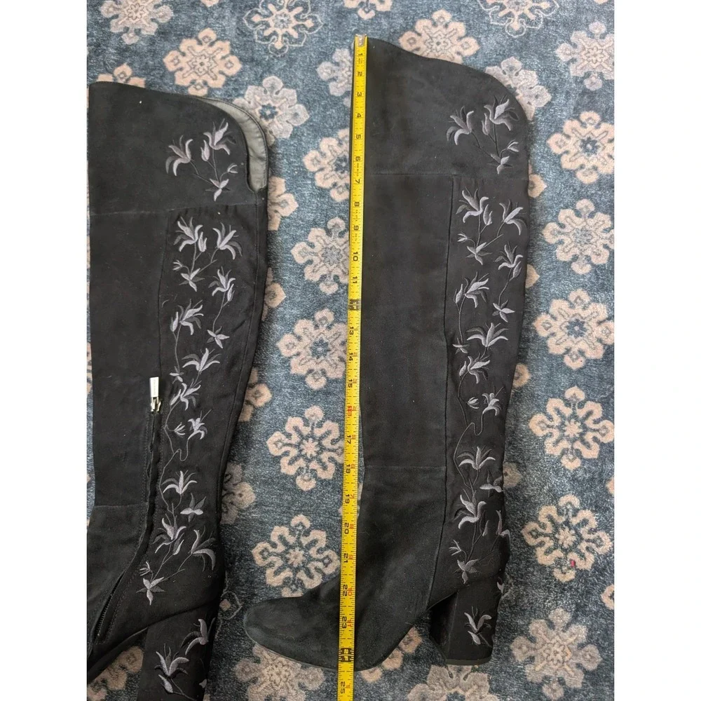 Kenneth Cole Claire Black Embroidered Over The Knee Boots Floral Suede Womens 9M